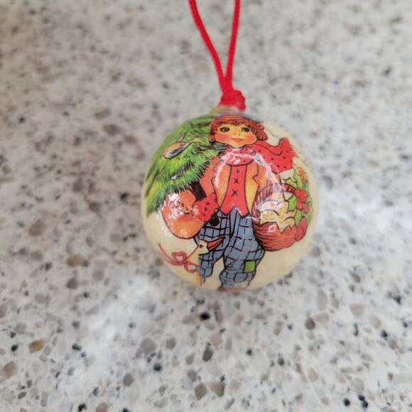 VTG Paper Maché Decoupage German Boy Goose Mini Christmas Ornament Ball Bauble - Picture 2 of 16